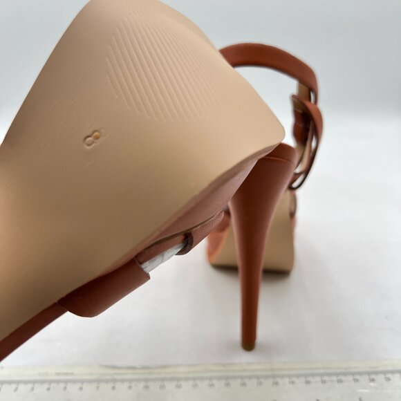 YDN Tan Brown Strappy High Heeled Platform Sandals Peep Toe T-strap Dress Shoes - Picture 6 of 8